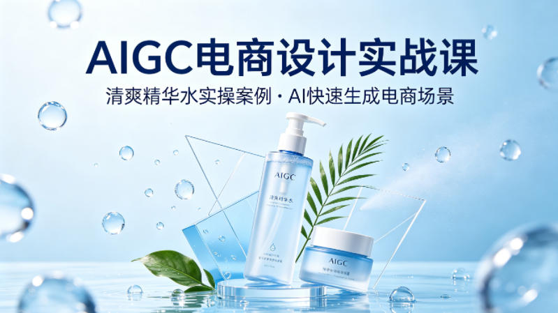 AIGC电商设计实战课,以清爽精华水为实操案例,教你用AI快速生成电商场景-韬哥副业项目资源网