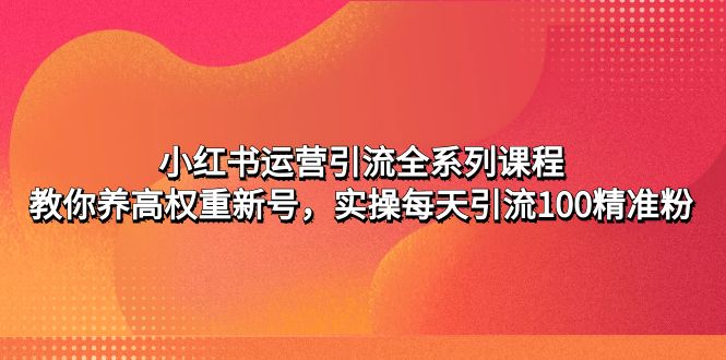 （4950期）小红书运营引流全系列课程：教你养高权重新号，实操每天引流100精准粉-韬哥副业项目资源网