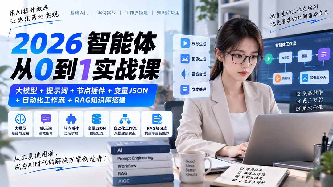 （20546期）2026智能体从0到1实战课｜大模型+提示词+节点插件+变量JSON+自动化工作流+RAG知识库搭建-韬哥副业项目资源网