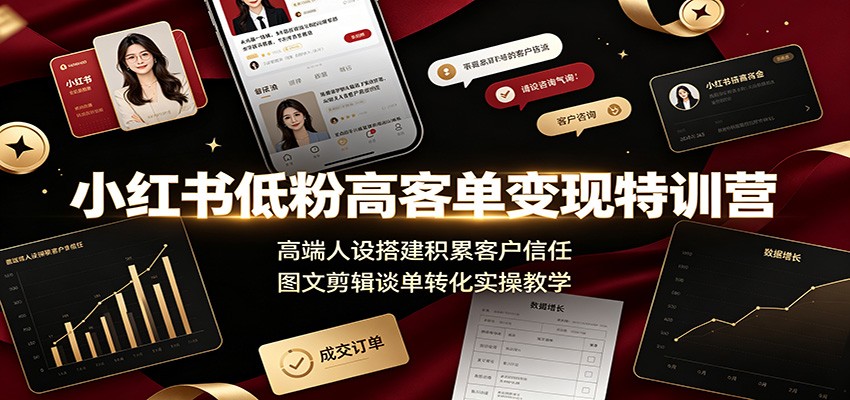 小红书低粉高客单变现特训营：高端人设搭建积累客户信任，图文剪辑谈单转化实操教学-韬哥副业项目资源网