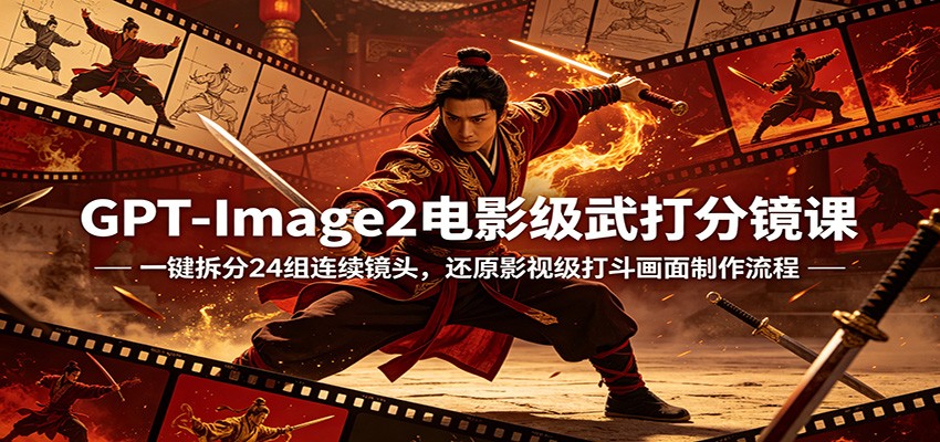 GPT-Image2电影级武打分镜课：一键拆分24组连续镜头，还原影视级打斗画面制作流程-韬哥副业项目资源网