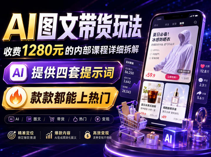 AI图文带货内部玩法,1280内部课程对外系统拆解,看完直接上手变现!-韬哥副业项目资源网