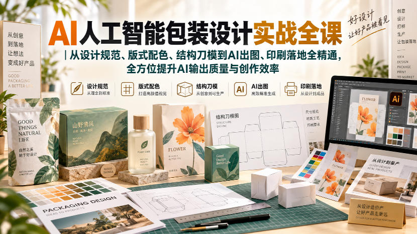 AI人工智能包装设计实战全课｜从设计规范、版式配色、结构刀模到AI出图、印刷落地全精通-韬哥副业项目资源网