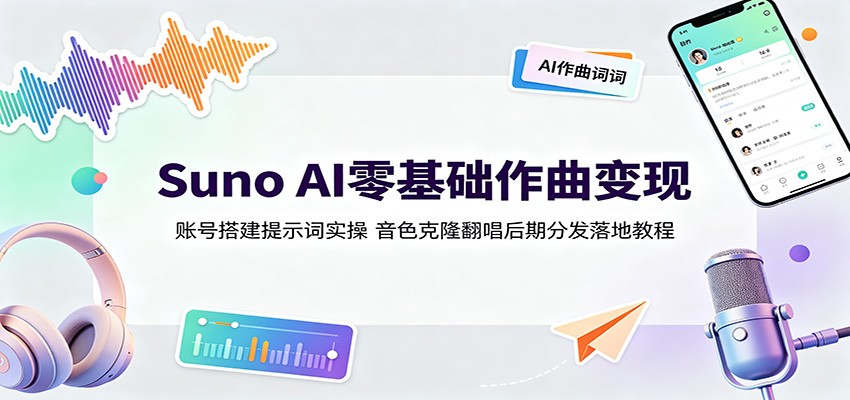 Suno AI零基础作曲变现:账号搭建提示词实操,音色克隆翻唱后期分发落地教程-韬哥副业项目资源网