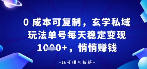 0成本可复制，玄学私域玩法单号每天稳定变现1k+，悄悄做-韬哥副业项目资源网