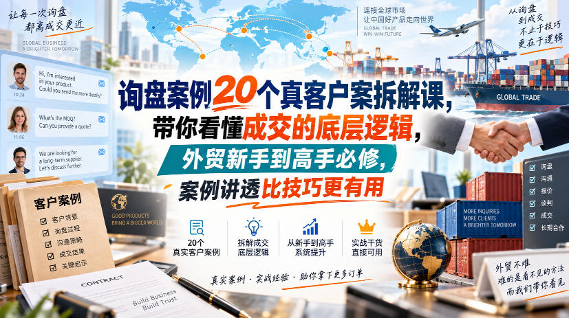 询盘案例20个真客户案拆解课,带你看懂成交的底层逻辑,外贸新手到高手必修,案例讲透比技巧更有用-韬哥副业项目资源网