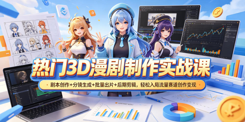 热门3D漫剧制作实战课,剧本创作+分镜生成+批量出片+后期剪辑,轻松入局流量赛道创作变现-韬哥副业项目资源网