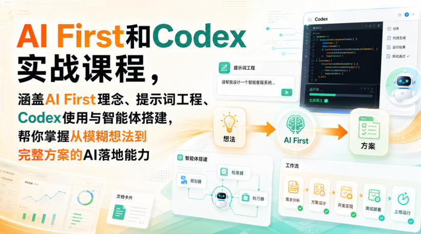 AI First和Codex实战课，涵盖AI First理念、提示词工程、Codex使用与智能体搭建，掌握从模糊想法到完整方案的AI落地能力-韬哥副业项目资源网