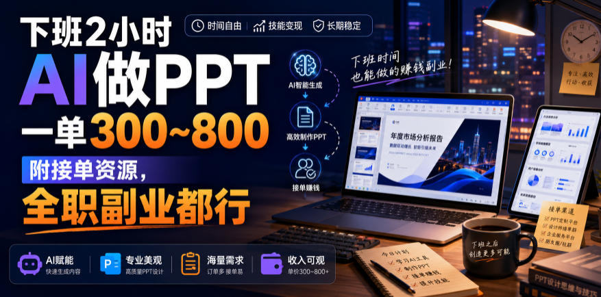 下班2小时AI做PPT，一单300~800，附接单资源，全职副业都行【揭秘】-韬哥副业项目资源网