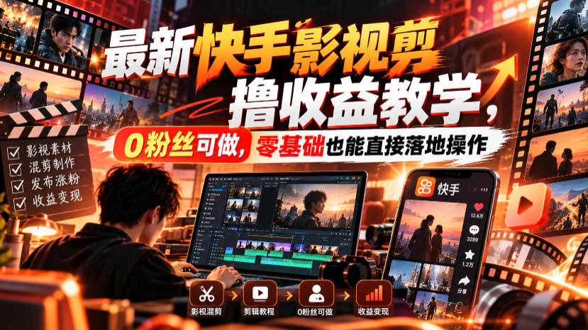 最新快手影视混剪撸收益教学,0粉丝可做,零基础也能直接落地操作-韬哥副业项目资源网