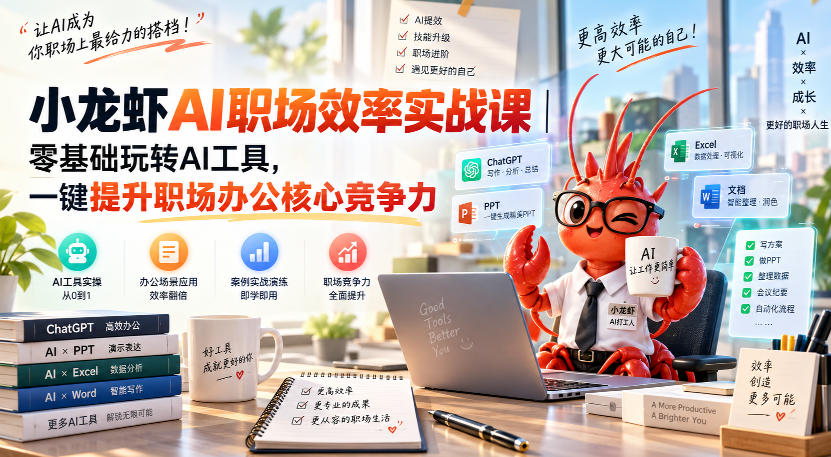 小龙虾AI职场效率实战课｜零基础玩转AI工具，一键提升职场办公核心竞争力-韬哥副业项目资源网