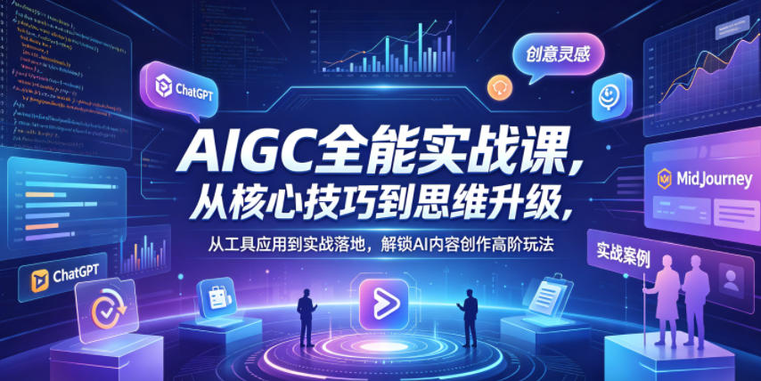AIGC全能实战课，从核心技巧到思维升级，从工具应用到实战落地，解锁AI内容创作高阶玩法-韬哥副业项目资源网
