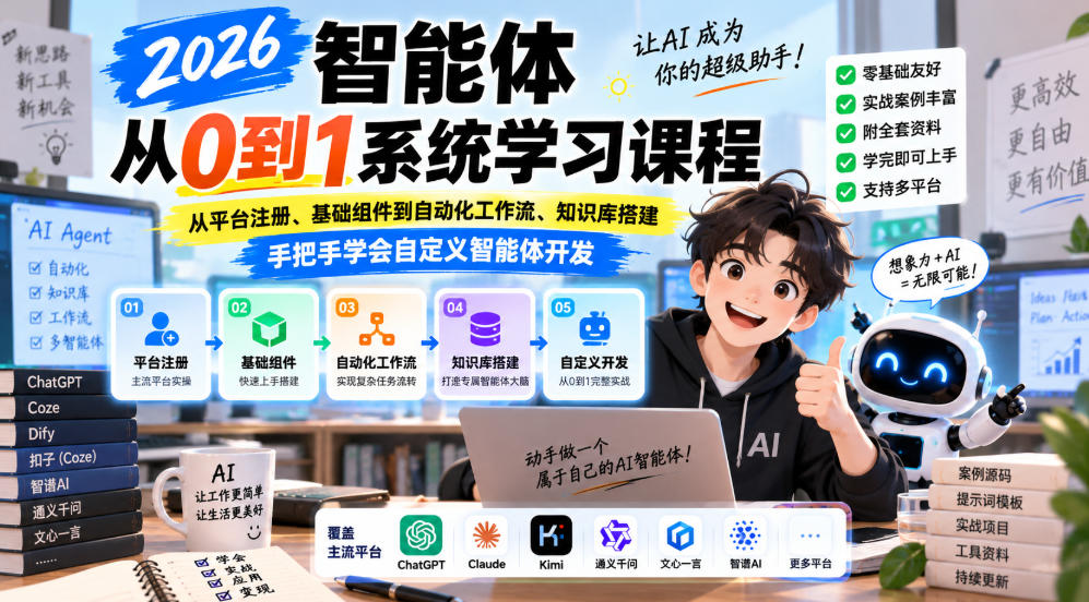 2026智能体从0到1系统学习课程,从平台注册、基础组件到自动化工作流、知识库搭建,手把手学会自定义智能体开发-韬哥副业项目资源网