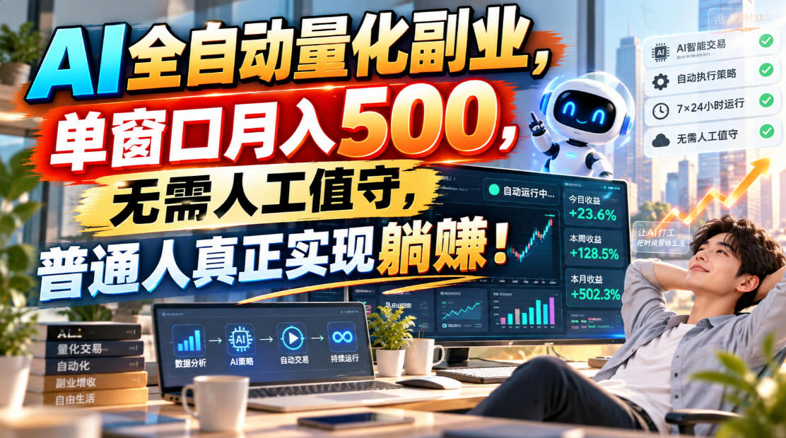 AI全自动量化副业,单窗口月入500,无需人工值守,普通人真正实现躺賺!【揭秘】-韬哥副业项目资源网