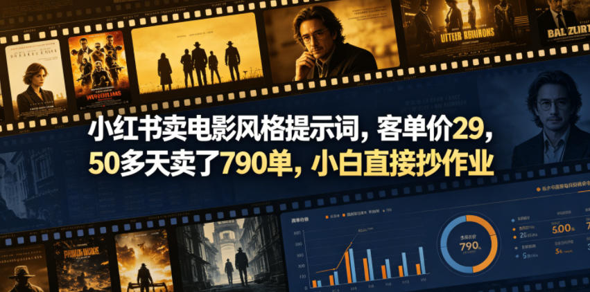 小红书卖电影风格提示词，客单价29，50多天卖了790单，小白直接抄作业！-韬哥副业项目资源网