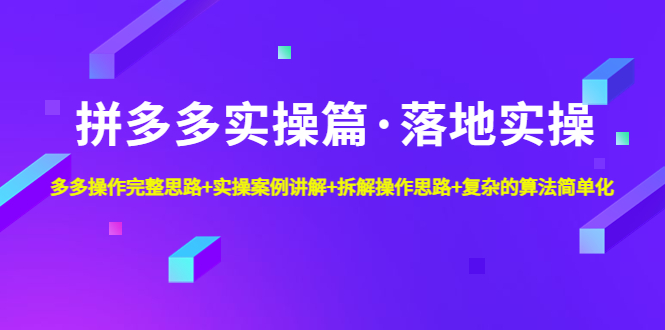 （4947期）拼多多实操篇·落地实操 完整思路+实操案例+拆解操作思路+复杂的算法简单化-韬哥副业项目资源网