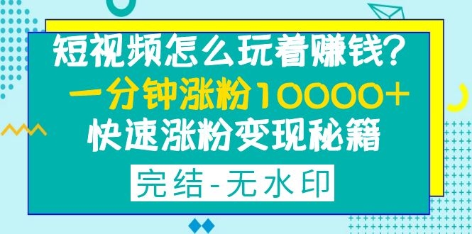 (1290期)短视频怎么玩着赚钱?一分钟涨粉10000+快速涨粉变现秘籍(完结-无水印)