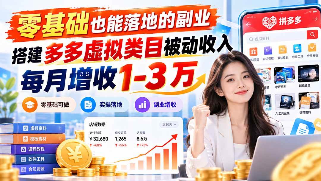 （20870期）零基础也能落地的副业，搭建多多虚拟类目被动收入，每月增收 1-3 万-韬哥副业项目资源网