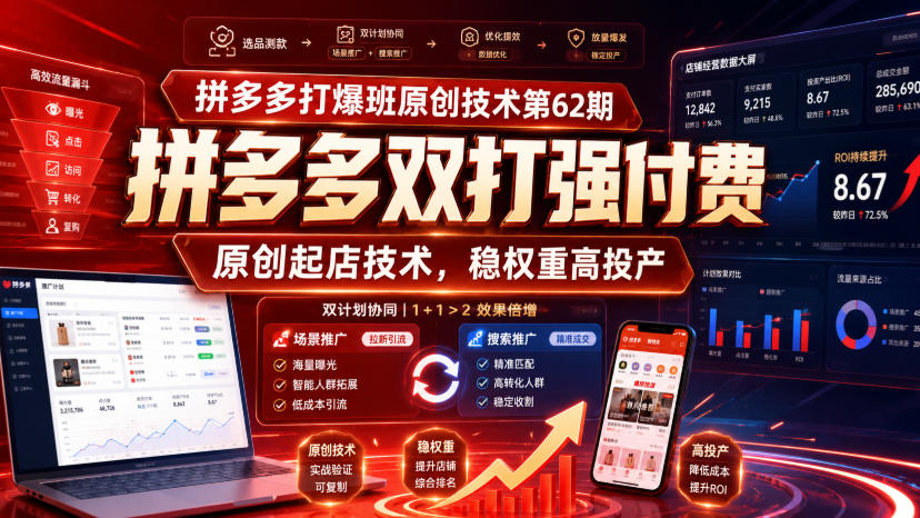 拼多多打爆班原创技术第62期，拼多多双打强付费，原创起店技术，稳权重高投产-韬哥副业项目资源网