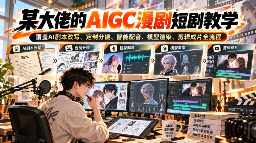 某大佬的AIGC漫剧短剧教学，覆盖AI剧本改写、定制分镜、智能配音、模型渲染、剪辑成片全流程-韬哥副业项目资源网