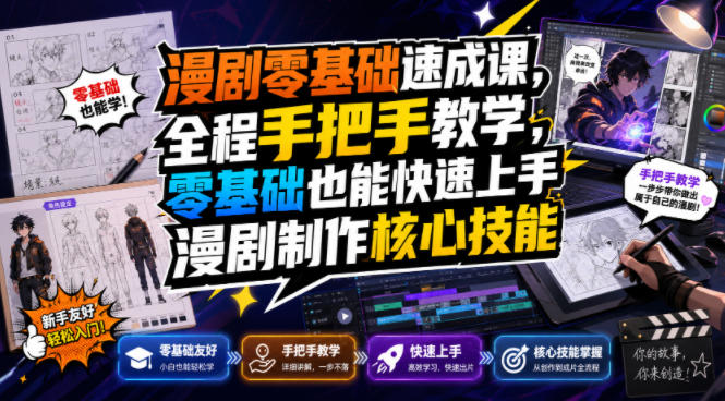 漫剧零基础速成课,全程手把手教学,零基础也能快速上手漫剧制作核心技能-韬哥副业项目资源网