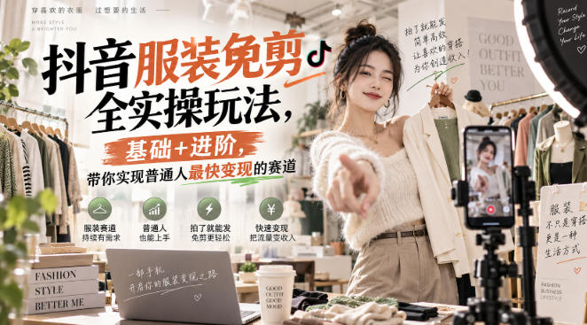 抖音服装免剪全实操玩法，基础+进阶，带你实现普通人最快变现的赛道-韬哥副业项目资源网