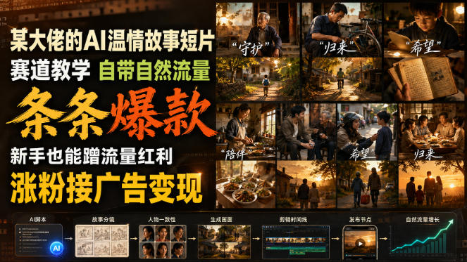 某大佬的AI温情故事短片赛道教学,自带自然流量,条条爆款,新手也能蹭流量红利,涨粉接广告变现-韬哥副业项目资源网