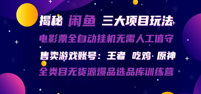 闲鱼三种玩法 全自动电影票 售卖游戏账号 爆品选品库训练营-韬哥副业项目资源网