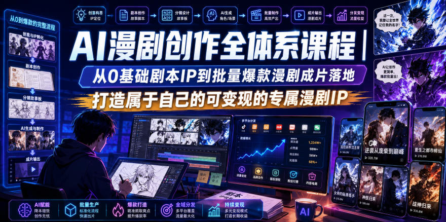 AI漫剧创作全体系课程｜从0基础剧本IP到批量爆款漫剧成片落地，打造属于自己的可变现的专属漫剧IP-韬哥副业项目资源网