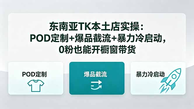 东南亚TK本土店实操-5月更新：POD定制+爆品截流+暴力冷启动，0粉也能开橱窗带货-韬哥副业项目资源网