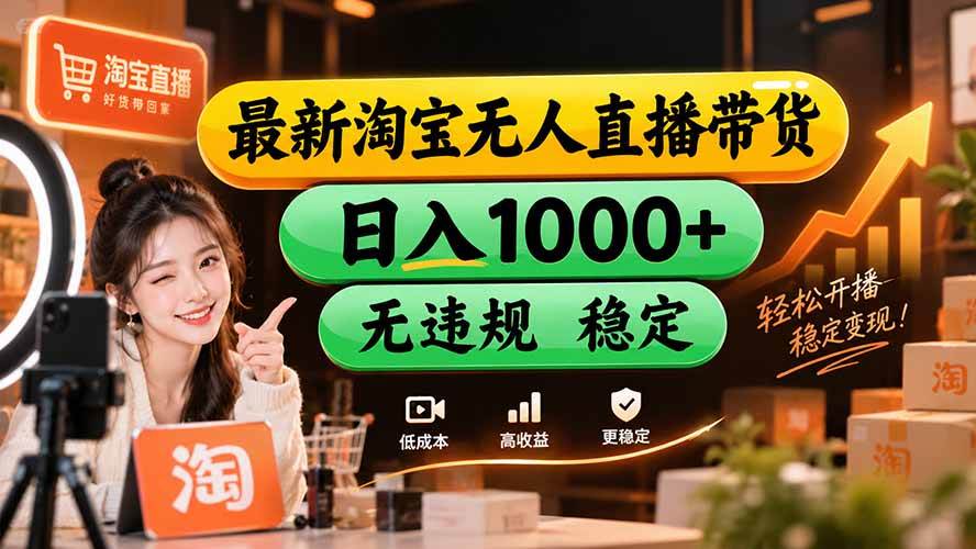 （20453期）【新技术】淘宝无人直播，独家，日入2K+，无封号，可矩阵，长期稳定-韬哥副业项目资源网