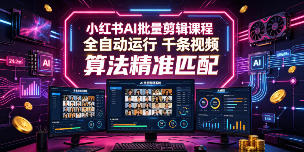 小红书AI批量剪辑课程，24小时全自动运行，解放双手专注运营，千条视频批量处理，小红书算法精准匹配-韬哥副业项目资源网