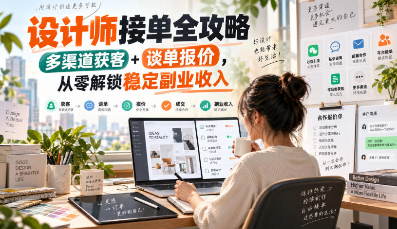 设计师接单全攻略-无水印,多渠道获客+谈单报价,从零解锁稳定副业收入-韬哥副业项目资源网