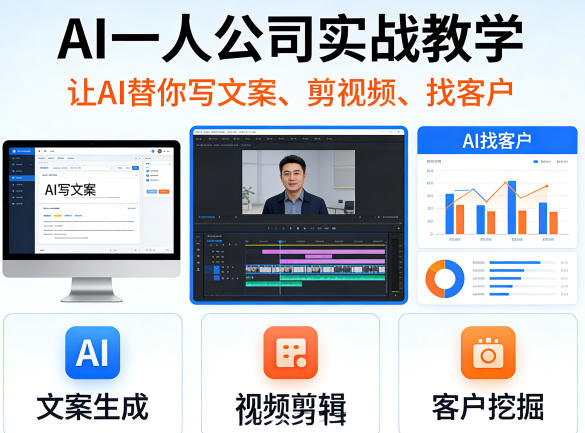 AI一人公司实战教学，让AI替你写文案、剪视频、找客户-韬哥副业项目资源网