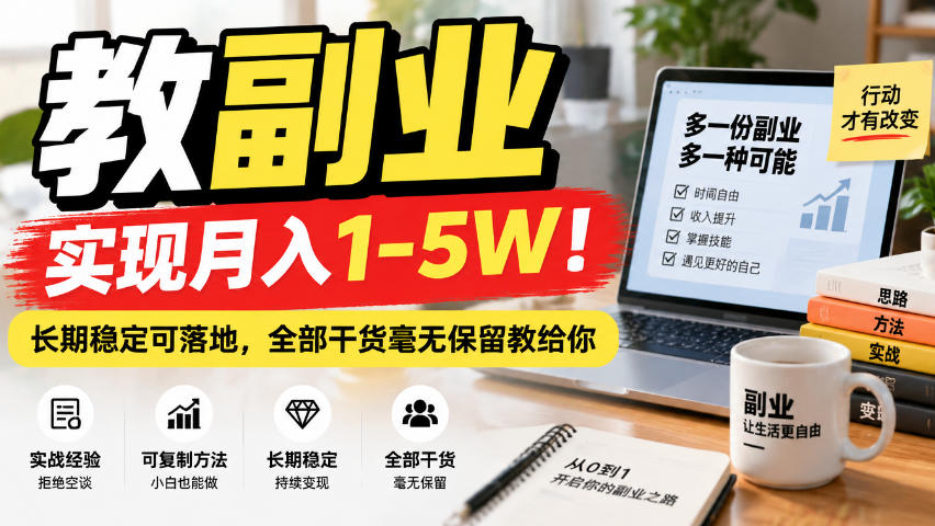 “教副业”实现月入1-5W！长期稳定可落地，全部干货毫无保留教给你【揭秘】-韬哥副业项目资源网