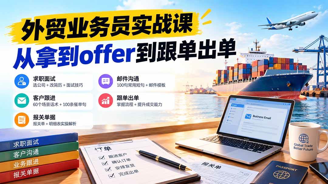 (20963期)外贸业务员从求职到出单实战课:教你筛选优质公司、优化简历、应对面试、客户跟进催单及出口报关操作篇-韬哥副业项目资源网