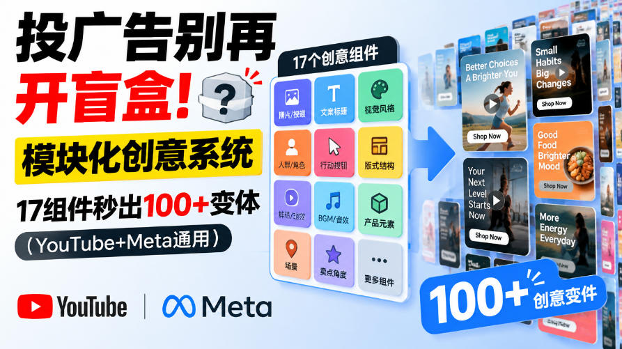 投广告别再开盲盒！模块化创意系统，17组件秒出100+变体（YouTube+Meta通用）【原创双语字幕】-韬哥副业项目资源网