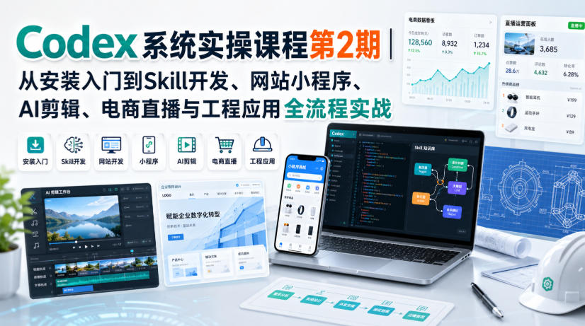 Codex系统实操课程第2期｜从安装入门到Skill开发、网站小程序、AI剪辑、电商直播与工程应用全流程实战-韬哥副业项目资源网
