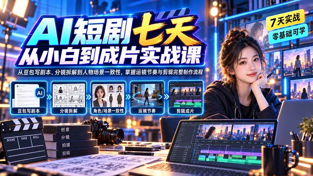 (20329期)AI短剧七天从小白到成片实战课:从豆包写剧本、分镜拆解到人物场景一致性,掌握运镜节奏与剪辑完整制作流程-韬哥副业项目资源网