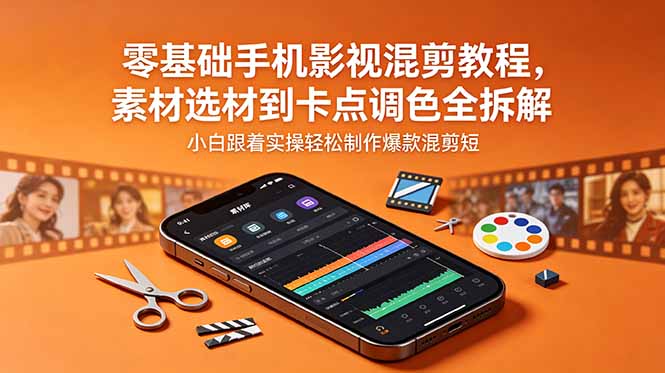 零基础手机影视混剪教程，素材选材到卡点调色全拆解，小白跟着实操轻松制作爆款混剪短片-韬哥副业项目资源网