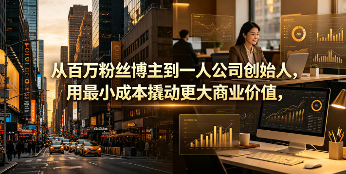 从百万粉丝博主到一人公司创始人，用最小成本撬动更大商业价值-韬哥副业项目资源网