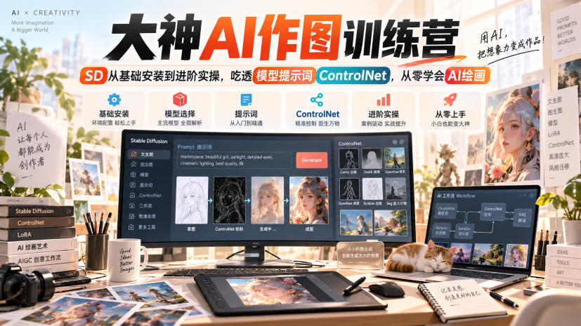 大神AI作图训练营，SD从基础安装到进阶实操，吃透模型提示词ControlNet，从零学会AI绘画-韬哥副业项目资源网