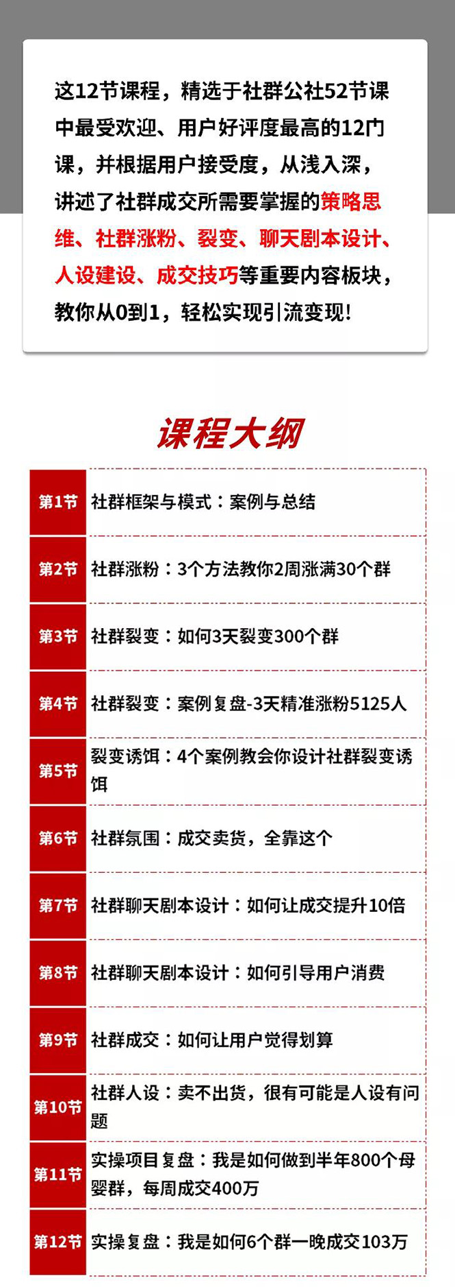 （1433期）12节社群成交全攻略：从0到1快速引流变现，3天裂变300个群一晚成交103万-韬哥副业项目资源网