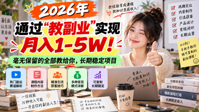 2026年通过“教副业”实现月入1-5W!毫无保留的全部教给你,长期稳定项目【揭秘】-韬哥副业项目资源网