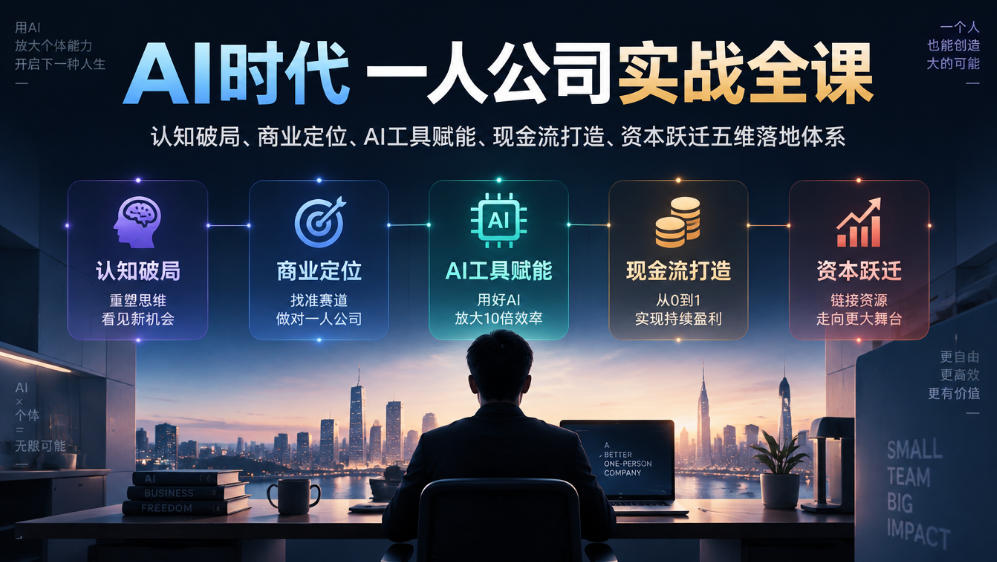 AI时代一人公司实战全课｜认知破局、商业定位、AI工具赋能、现金流打造、资本跃迁五维落地体系-韬哥副业项目资源网