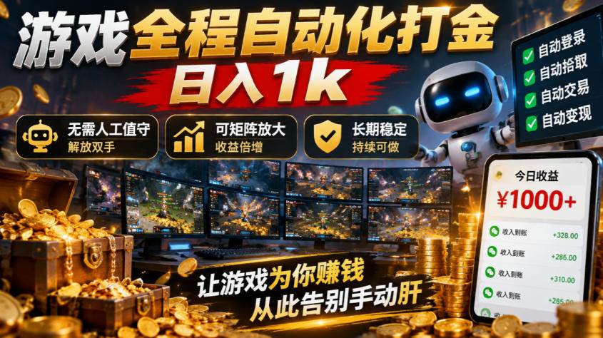 （21119期）游戏全程自动化打金，日入1k，无需人工值守，解放双手，可矩阵放大，长期稳定！-韬哥副业项目资源网