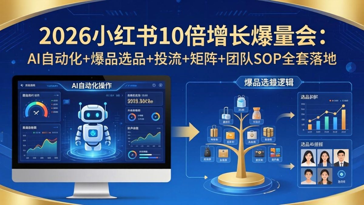 2026小红书10倍增长爆量会：AI自动化+爆品选品+投流+矩阵+团队SOP全套落地-韬哥副业项目资源网