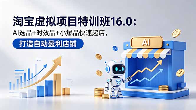 淘宝虚拟项目特训班16.0：AI选品+时效品+小爆品快速起店，打造自动盈利店铺-韬哥副业项目资源网
