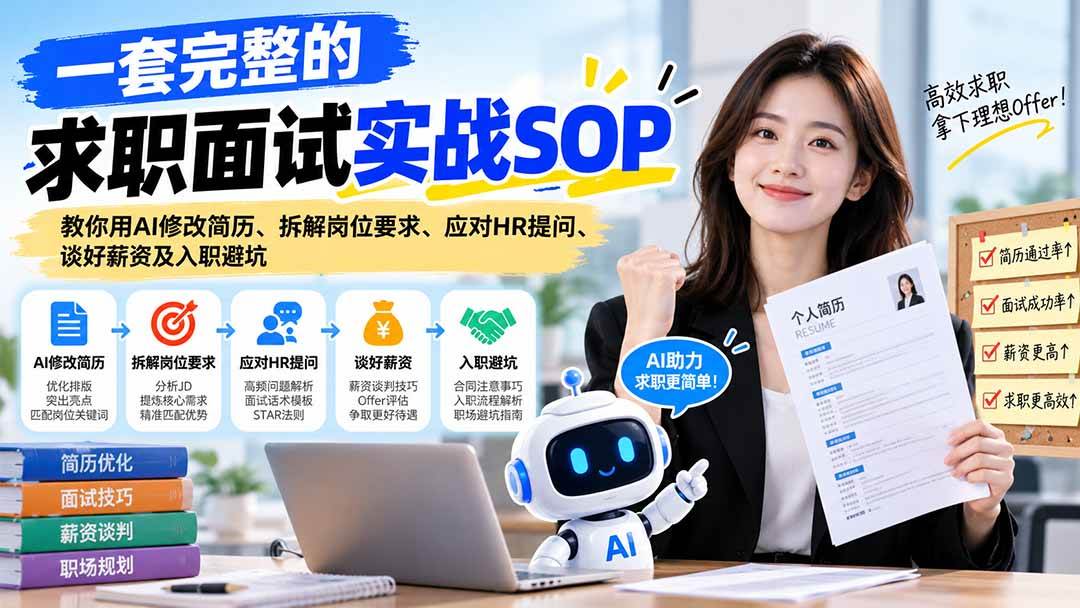 （21259期）一套完整的求职面试实战SOP：教你用AI修改简历、拆解岗位要求、应对HR提问、谈好薪资及入职避坑-韬哥副业项目资源网
