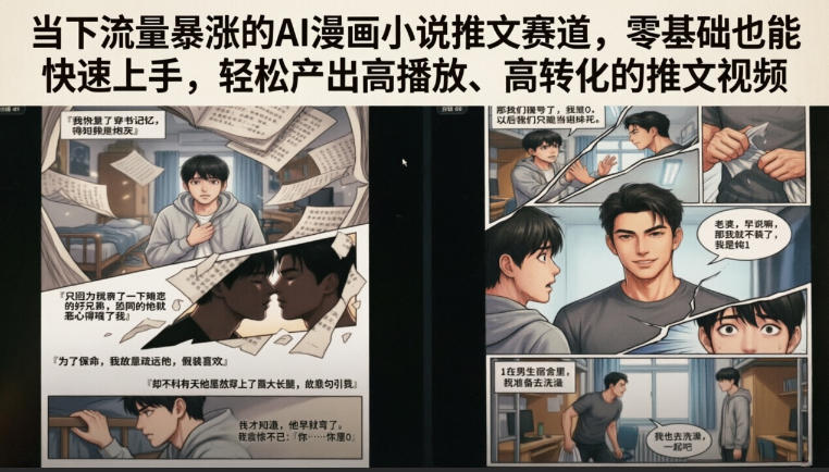 当下流量暴涨的AI漫画小说推文赛道，零基础也能快速上手，轻松产出高播放、高转化的推文视频-韬哥副业项目资源网